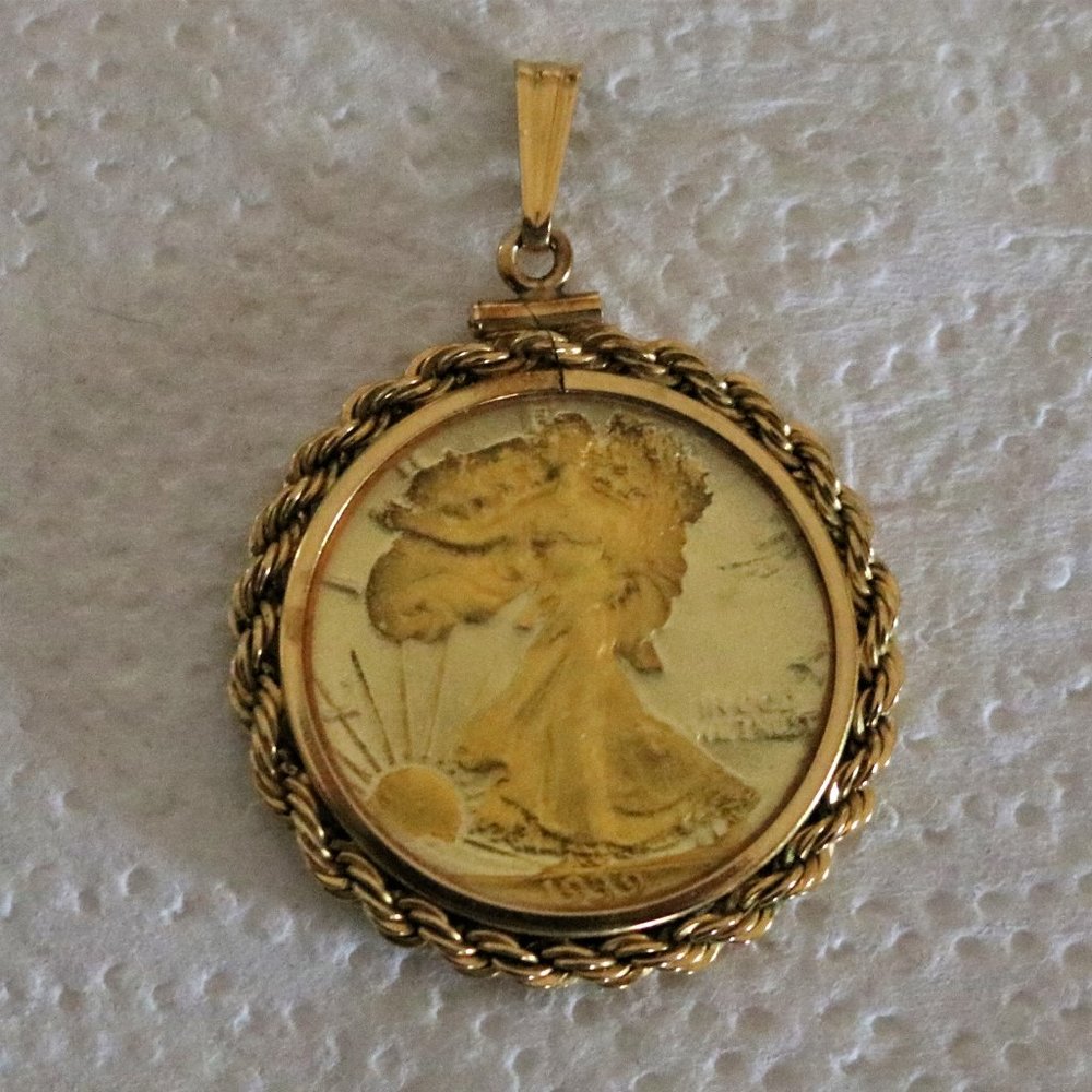 1939 Two Toned Gold and Silver Walking Liberty Half Dollar Pendant